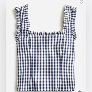 NWT Women’s J. Crew Ruffle-trim stretch cotton poplin top in gingham, Size M